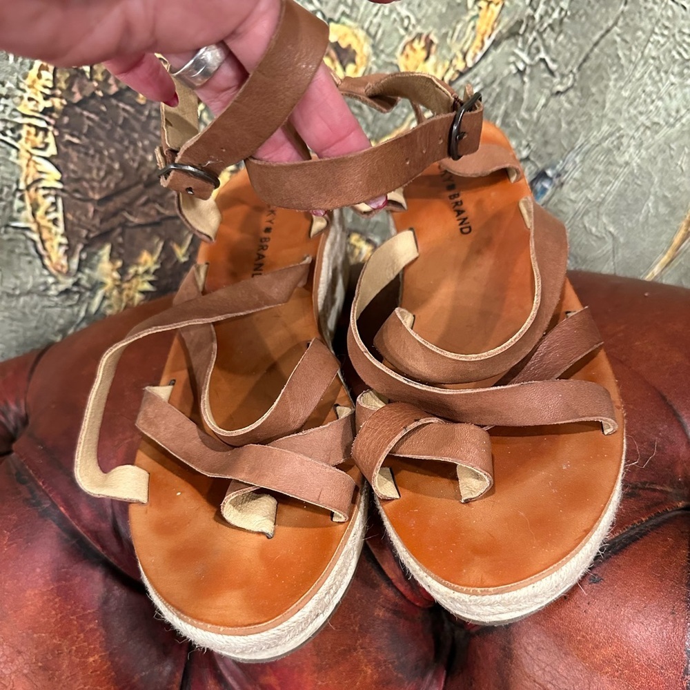 Lucky Brand Jasmei Strappy Leather Espadrille Wedge Sandals